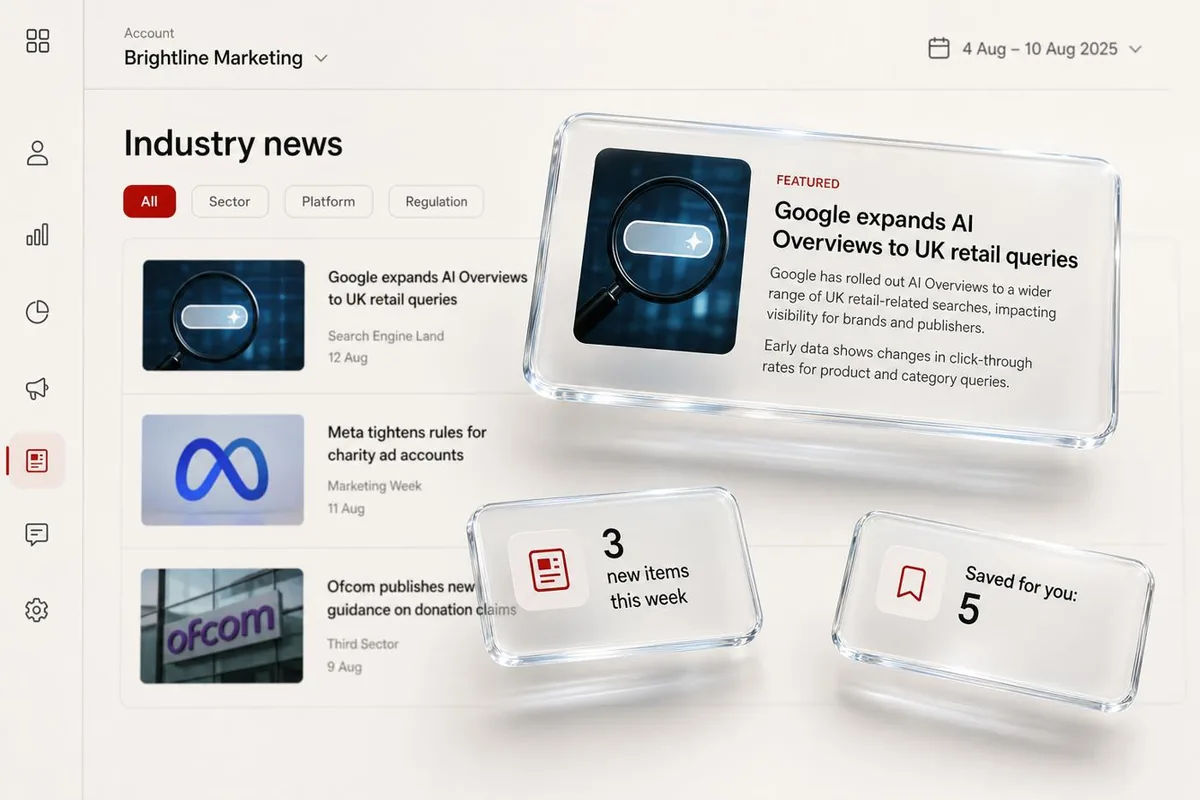 Regent OS industry news feed with featured article card